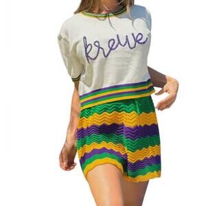 NEW MARDI GRAS CREATIONS crochet drawstring shorts in multicolor